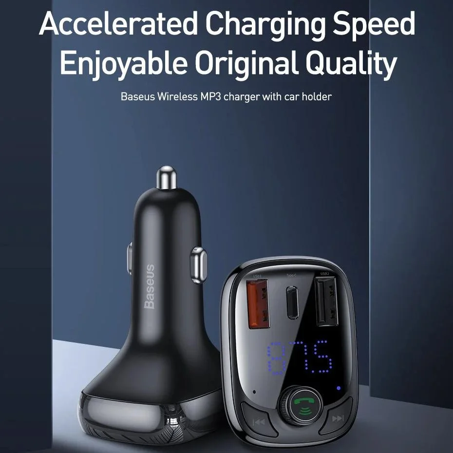 Bluetooth 5.0 FM Transmitter Car Charger with Fast Charging & Handsfree Kit