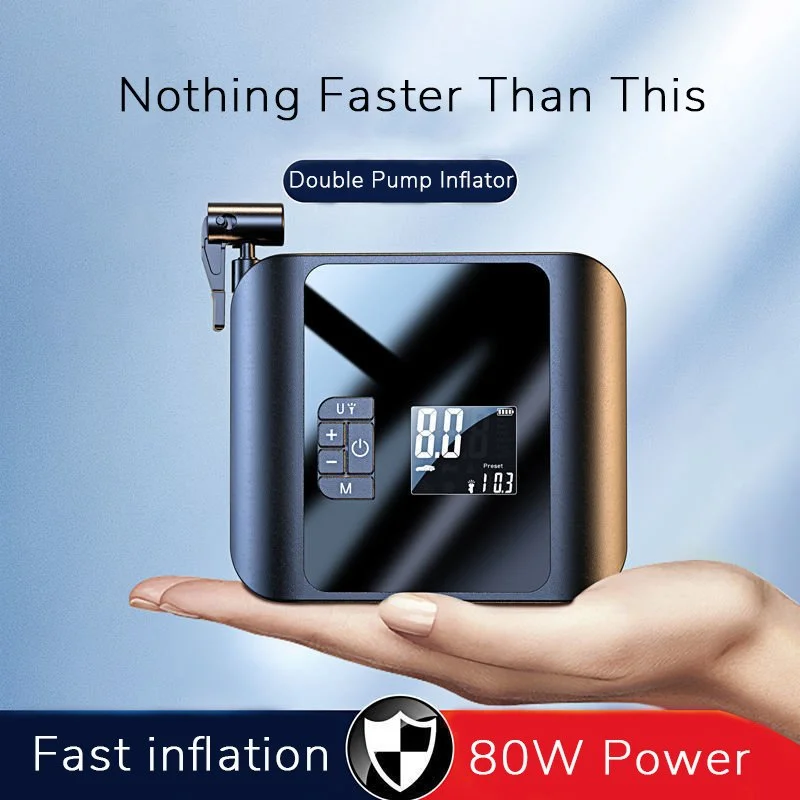 Portable 80W Wireless Tire Inflator with LED Light & Pressure Tester