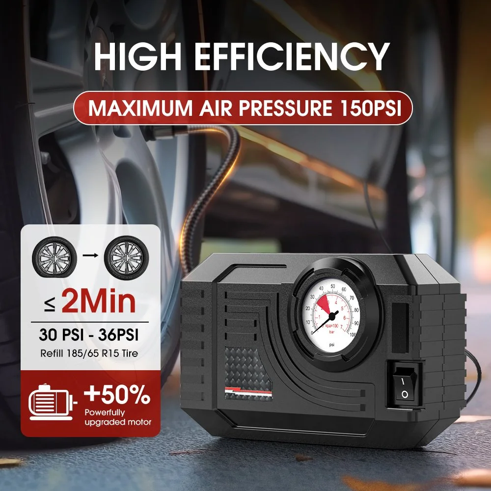 Portable Mini Car Tire Pressure Monitor & Inflator with LED Light