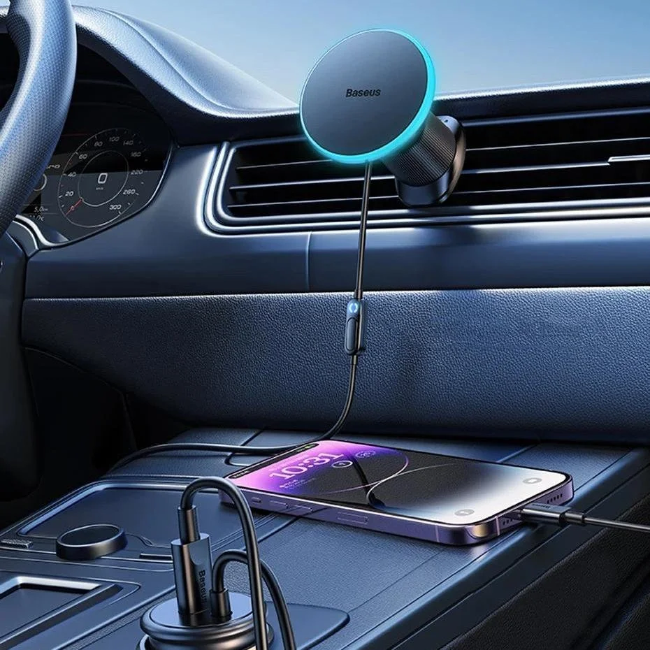 Magnetic Wireless Car Phone Holder with 40W Fast Charging USB & Type-C Ports
