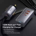 120W Multi-Port Fast Car Charger with USB & Type-C Ports + Extension Cord