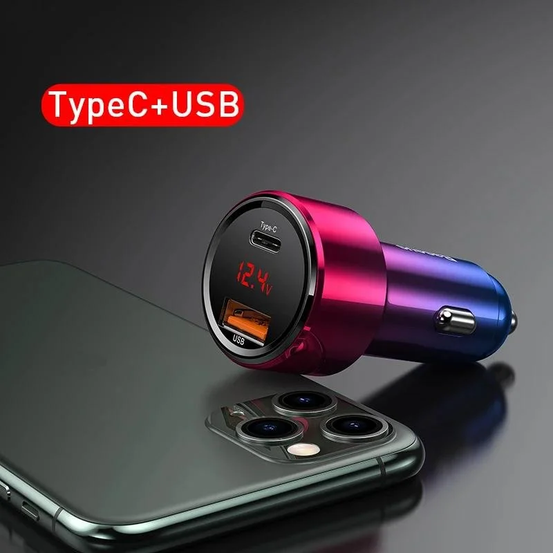 45W Dual Port Fast Car Charger with USB & Type-C Quick Charge