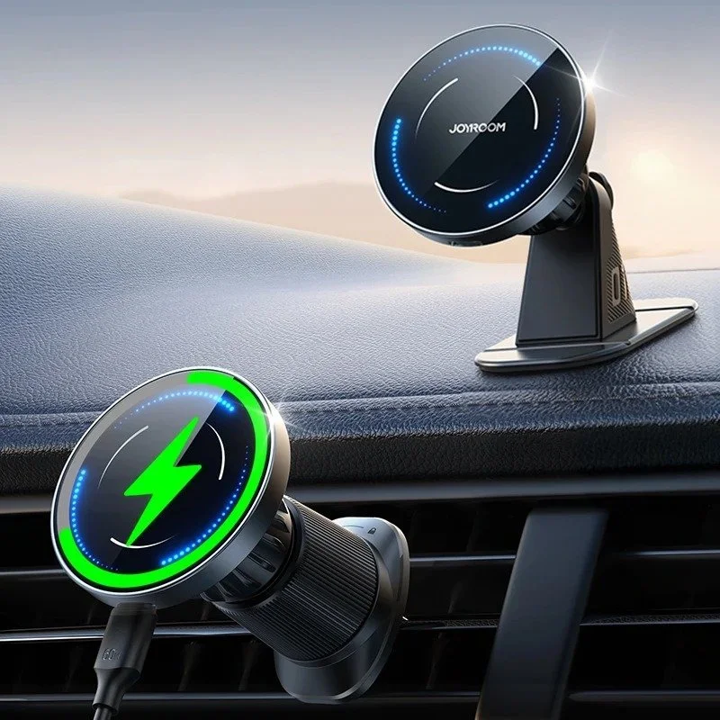 15W Magnetic Wireless Car Charger Mount with Dual Clip & 360° Adjustment