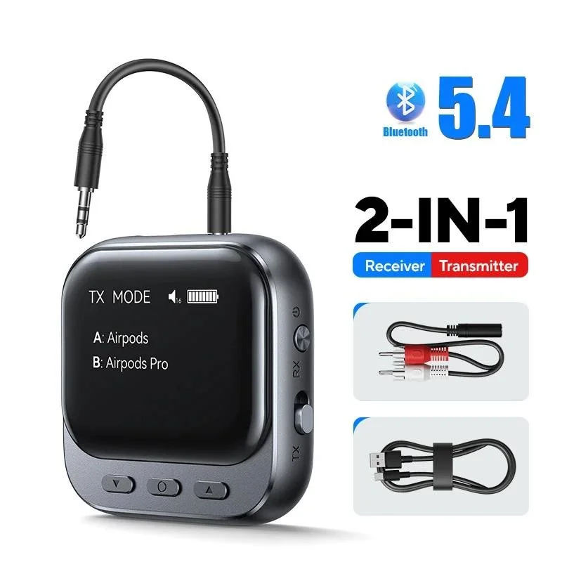 Car Bluetooth 5.4 Receiver Transmitter 2-in-1 AUX Adapter with LED Display - Hands-Free Calls & Car Music