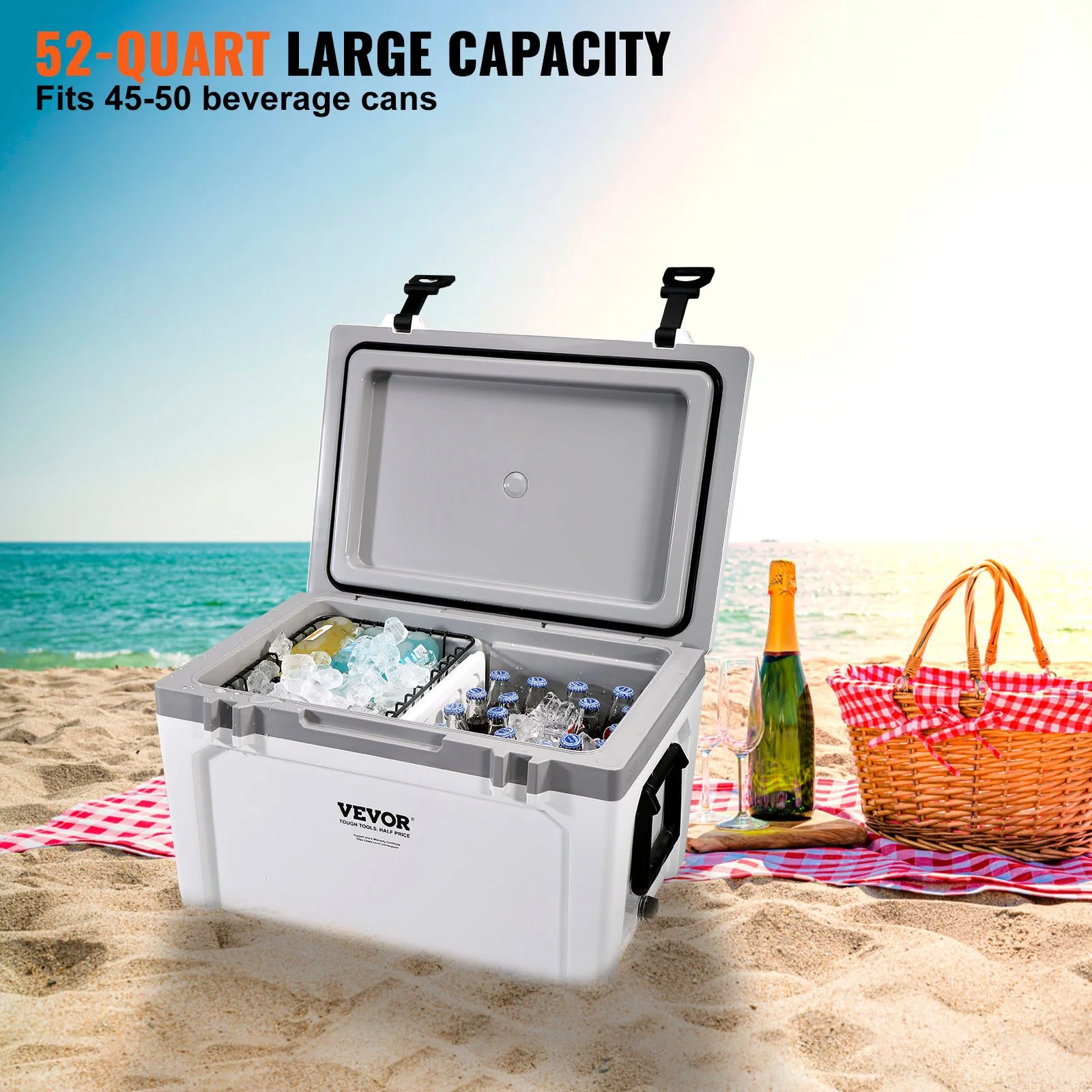 Portable Hard Cooler 52QT Fully Insulated Ice Chest for Outdoor Use