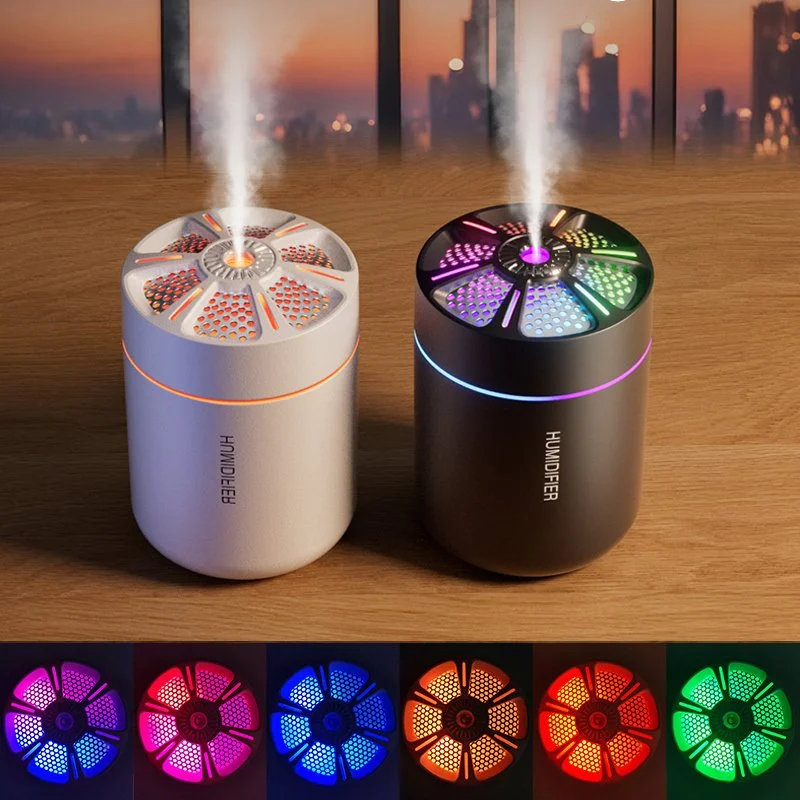 Car Mini Air Humidifier with LED Light and Aromatherapy Diffuser