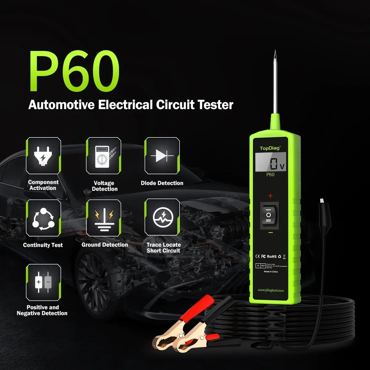 DC 6-30V Automotive Power Circuit Tester with Activation & Short Circuit Detection