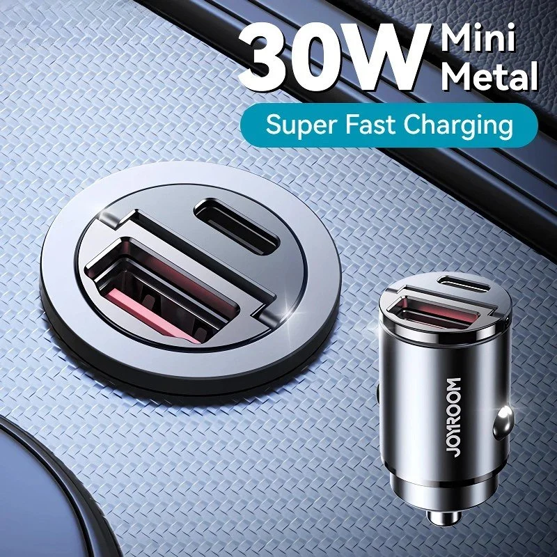 30W Dual Port USB-C Fast Car Charger with Pull Ring Design