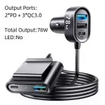 78W 5-Port USB C Car Charger with PD & QC 3.0 Fast Charging