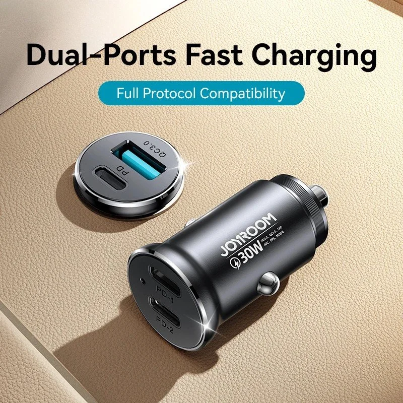 30W Dual USB Fast Car Charger with PD & QC3.0 for iPhone & Samsung