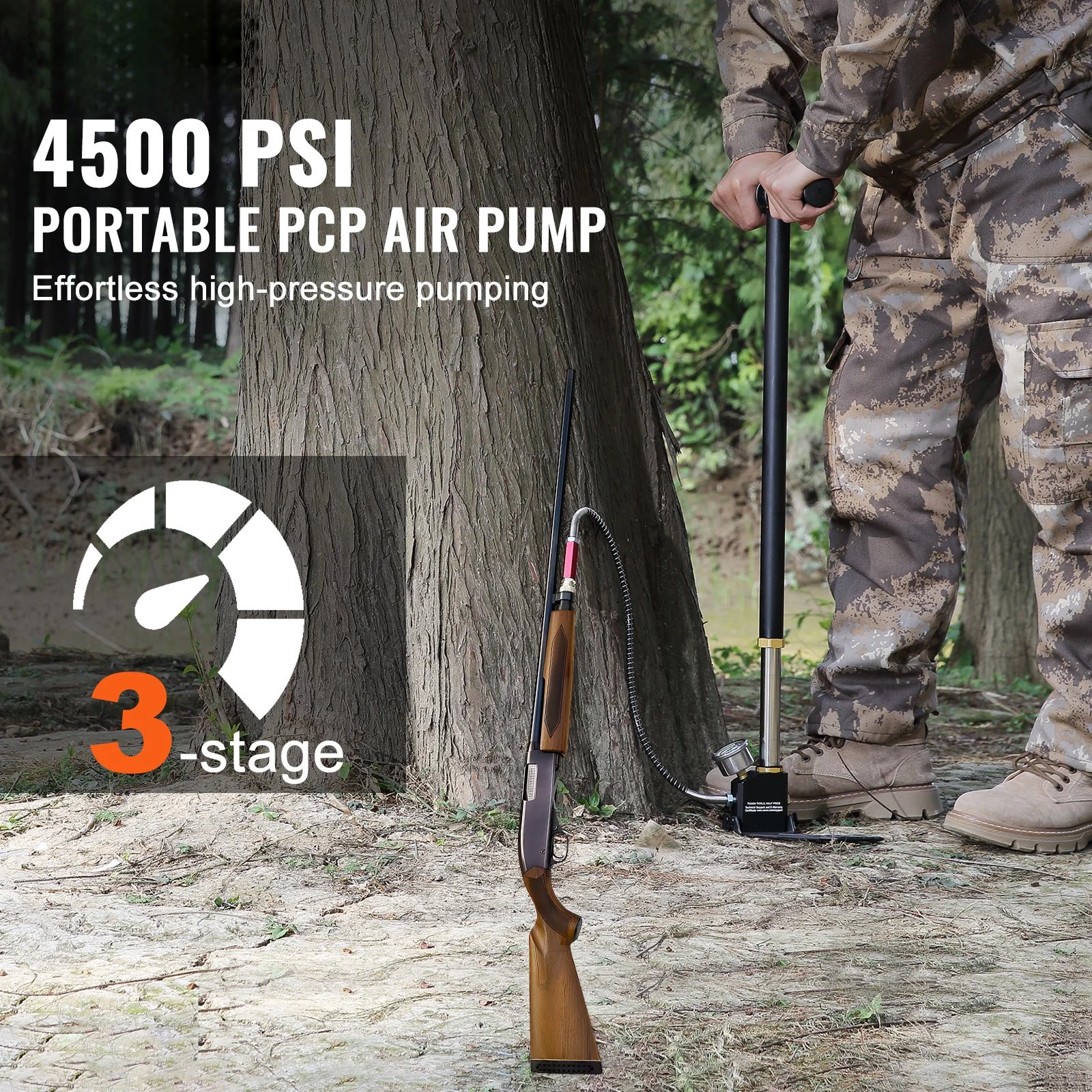 3-Stage High Pressure Hand Pump 4500 PSI with Gauge for Air Guns, Tires & More