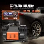 10.6CFM Heavy Duty Dual-Cylinder Air Compressor 12V 150PSI Portable Tire Inflator