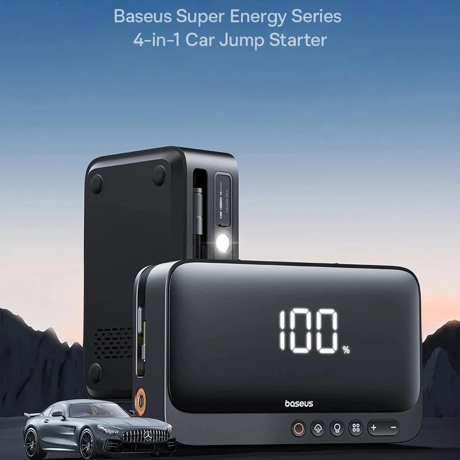 4-in-1 Portable Car Jump Starter with Air Compressor, Power Bank & LED Light