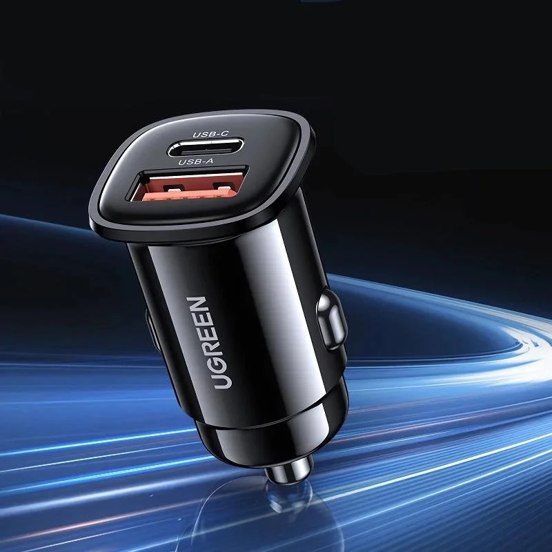 30W USB Car Charger with Dual Fast Charging QC4.0 PD Type-C & USB-A