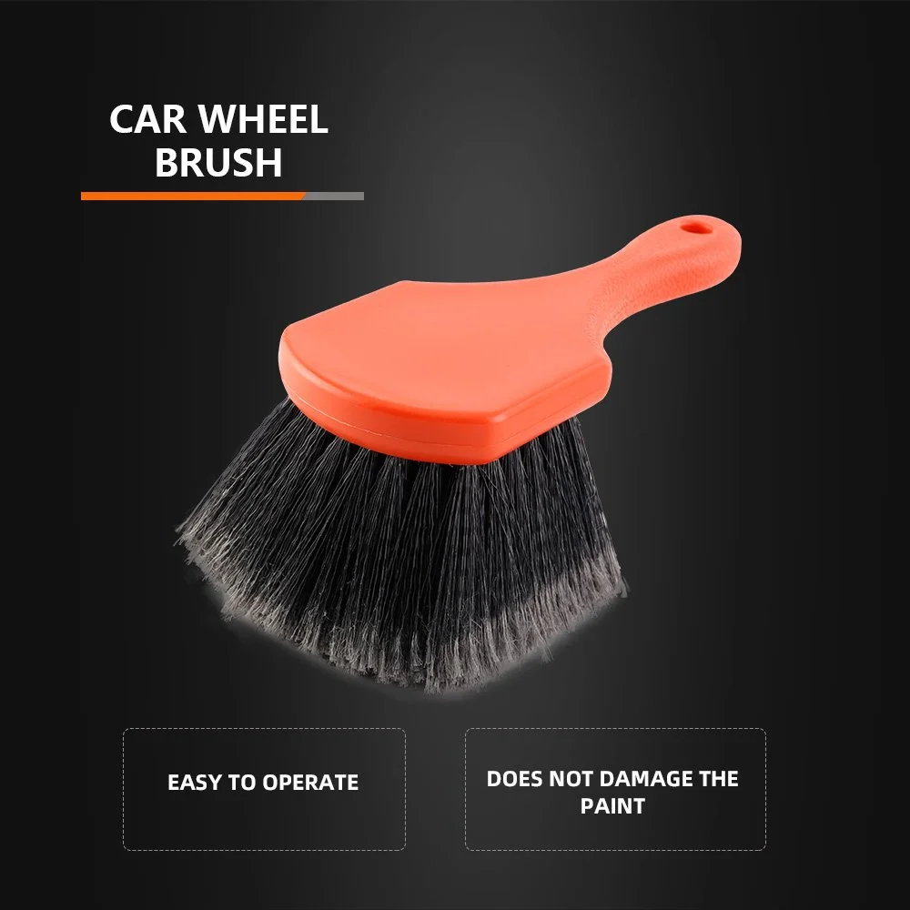 Soft Bristle Wheel Tire Cleaning Brush with Orange Handle