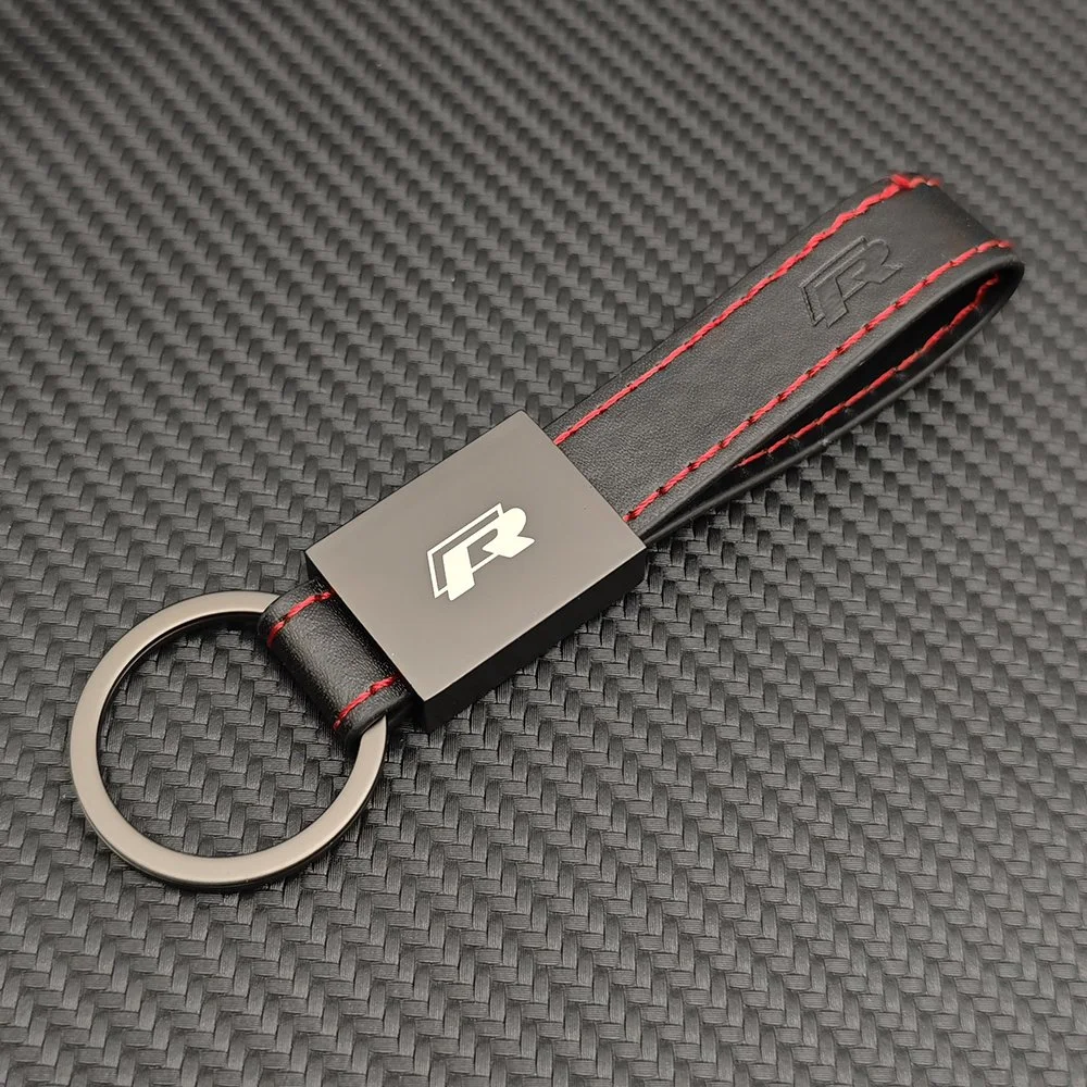 Luxury Leather R Logo Car Keychain for VW Passat, Polo, Tiguan, Golf, Santana, Jetta