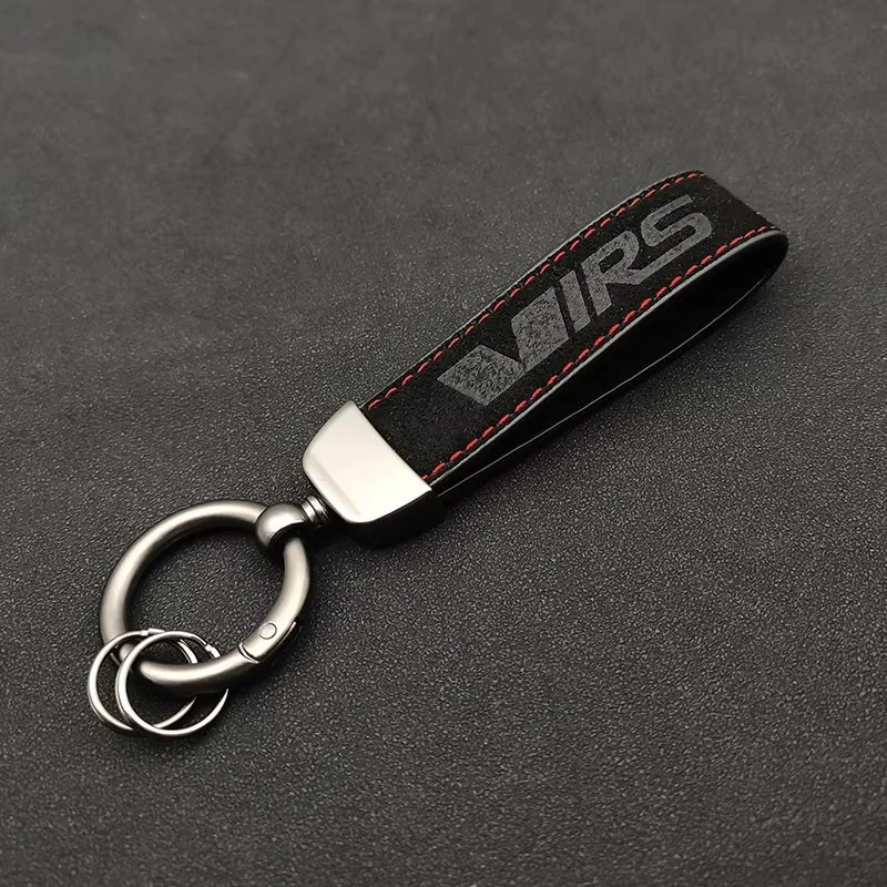 Luxury Suede Leather Keychain with VRS Logo Emblem for SKODA Cars