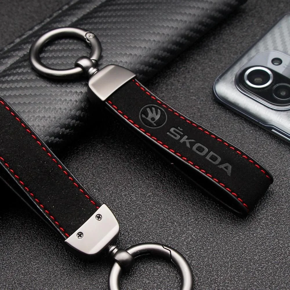 Luxury Suede Leather Keychain for SKODA Yeti, Karoq, Rapid, Kodiaq, Octavia, Fabia - Car Styling Accessory