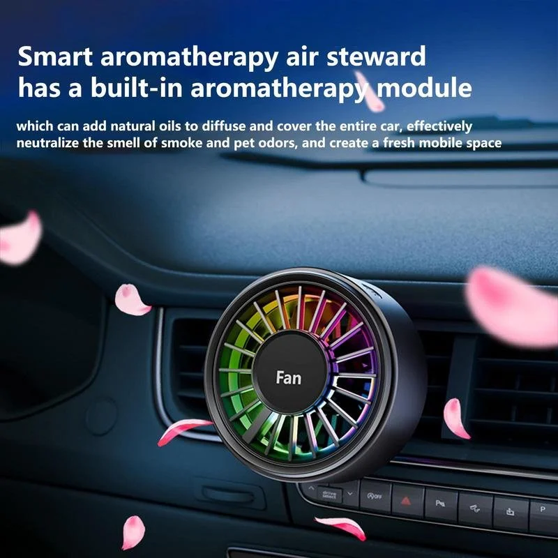 Car Aromatherapy Vent Fan Air Freshener with 7-Color Ambient Light