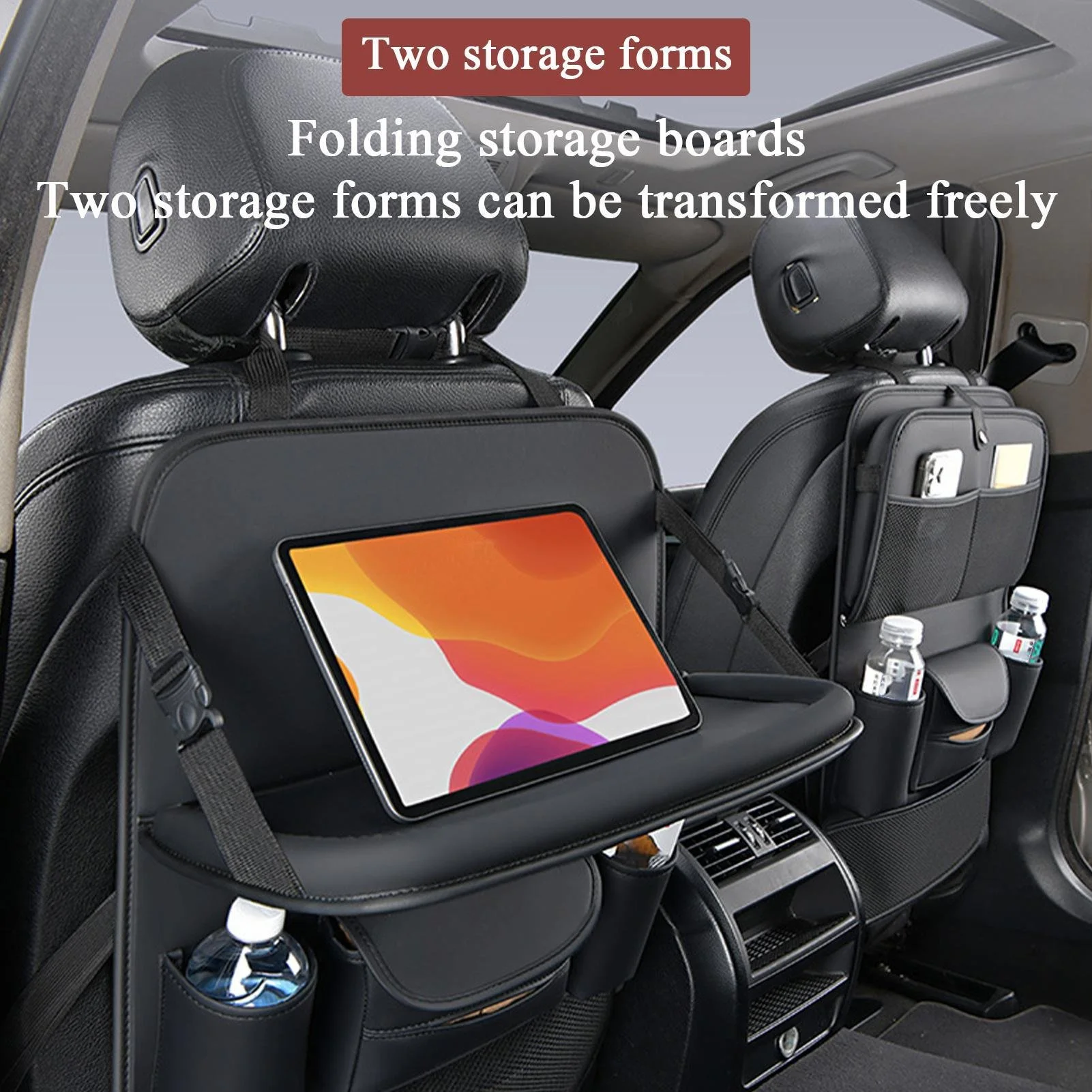 Car Backseat Organizer with Foldable Table Tray and Kick Protector