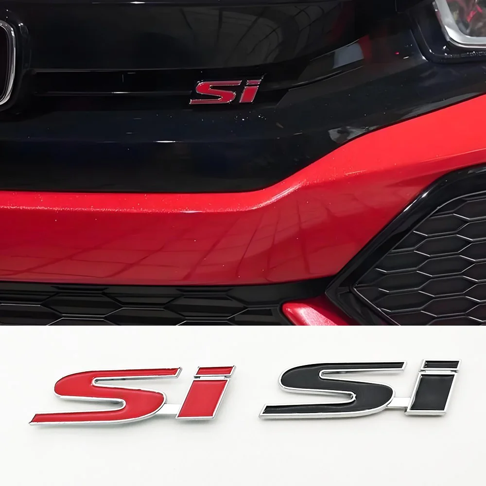 3D Metal Black Red Car Front Grille Emblem SI Logo Badge for Honda Civic & Jazz