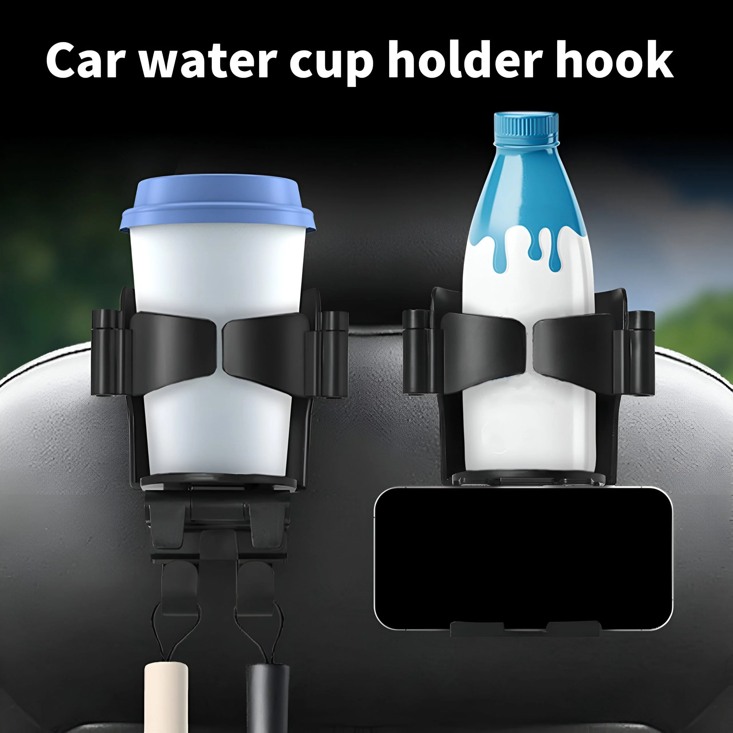 Car Back Seat Cup Holder with Foldable Phone Stand & Storage Hook