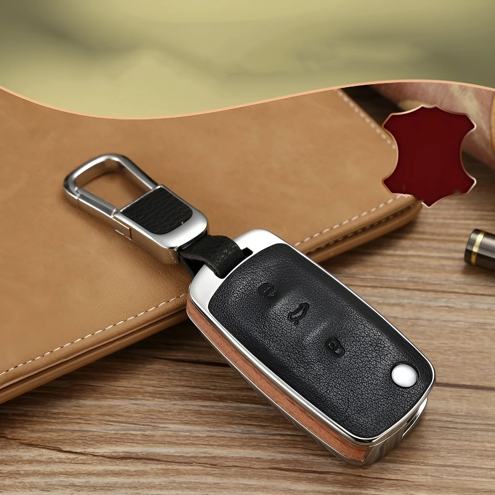 Premium Alloy Leather Car Key Case - Key Bag Protector for Volkswagen Models