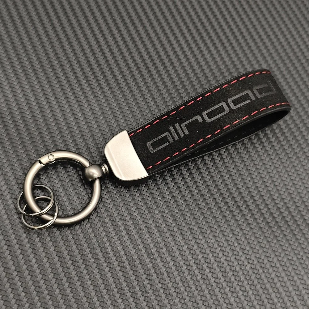 Luxury Black Suede Leather Car Keychain with Metal Key Ring