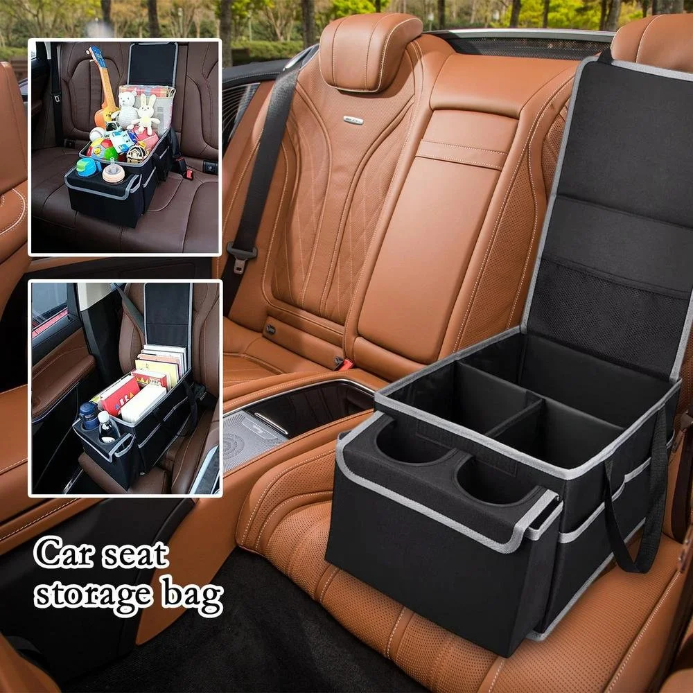 Foldable Car Seat Storage Organizer with Cup Holder and Multiple Compartments