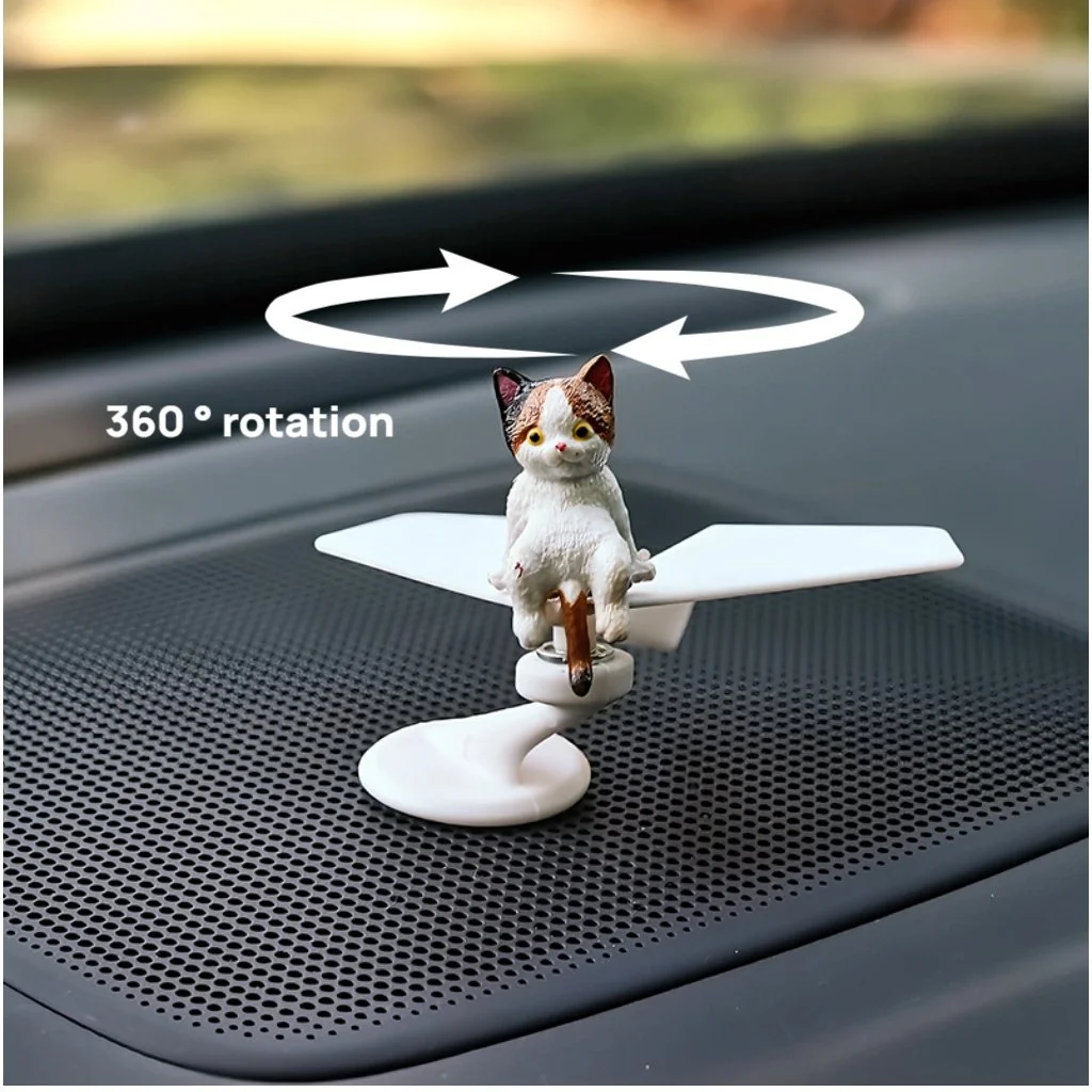 Cute Cat 360° Rotating Airplane Car Interior Decoration - Fun & Unique Dashboard Accessory
