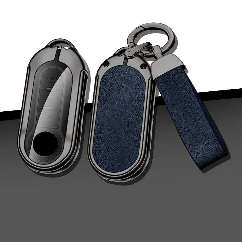 Carbon Fiber Car Key Case Cover Shell with Leather Metal Design