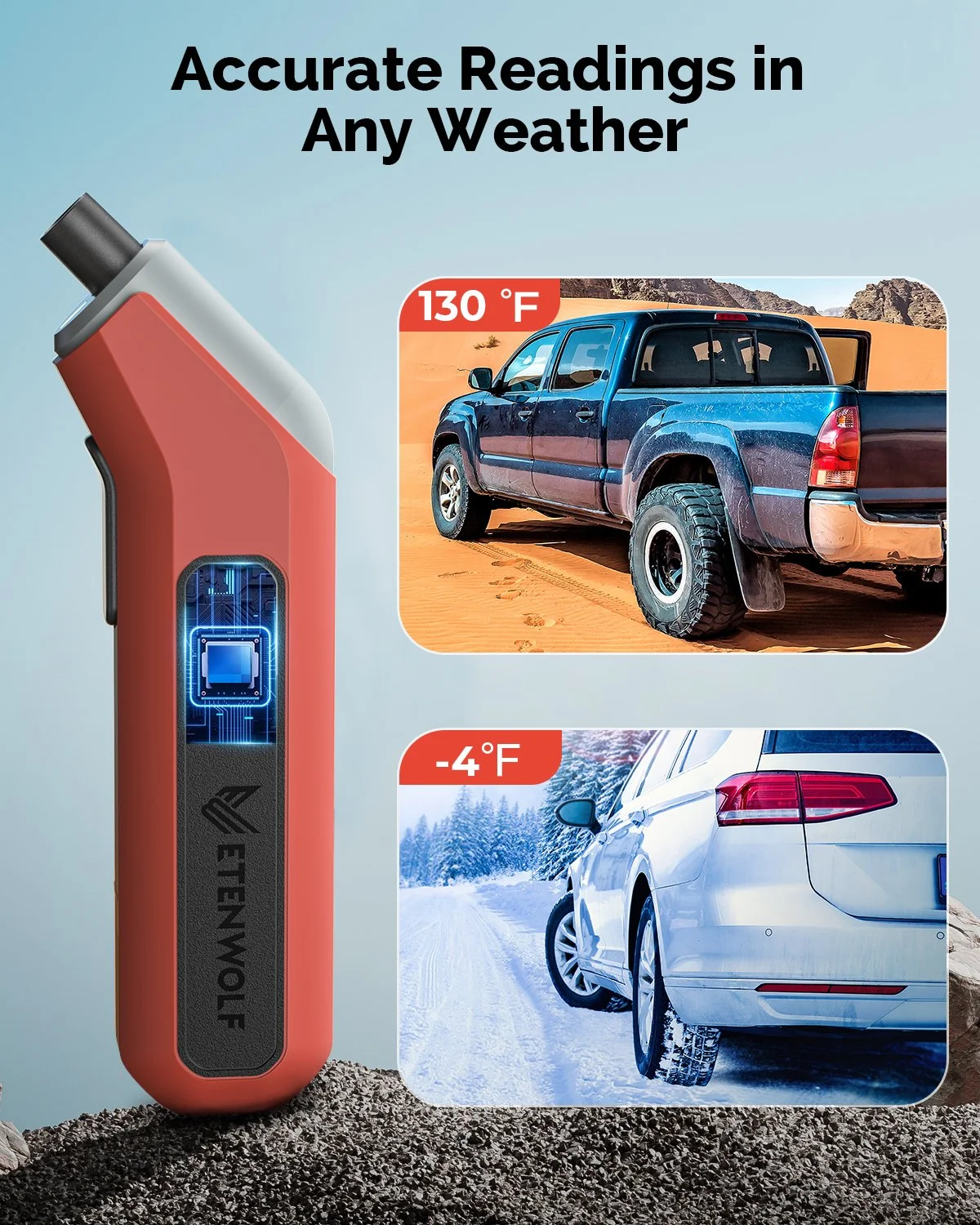 Digital Tire Pressure Gauge with LED Display, 200 PSI, Presta Valve Adapter