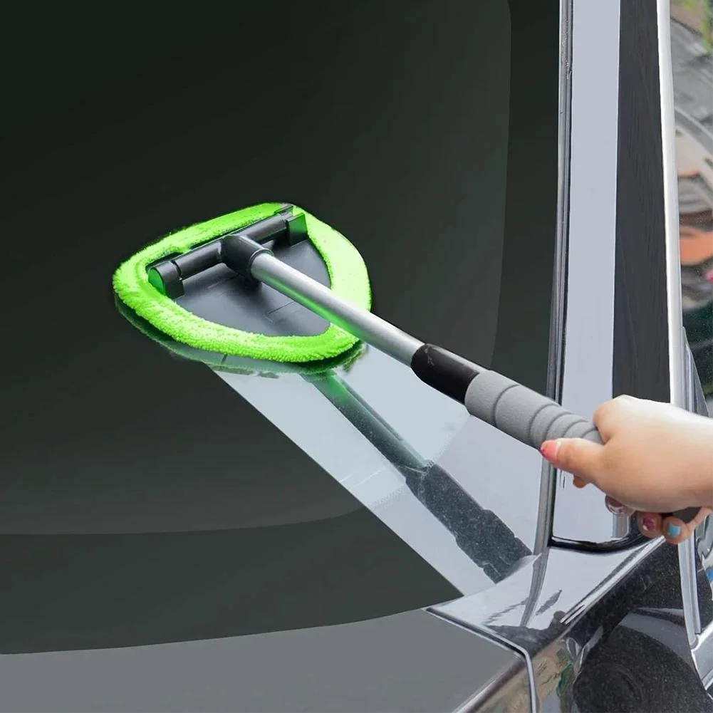 Windshield Cleaning Tool with Extendable Handle & Microfiber Pads