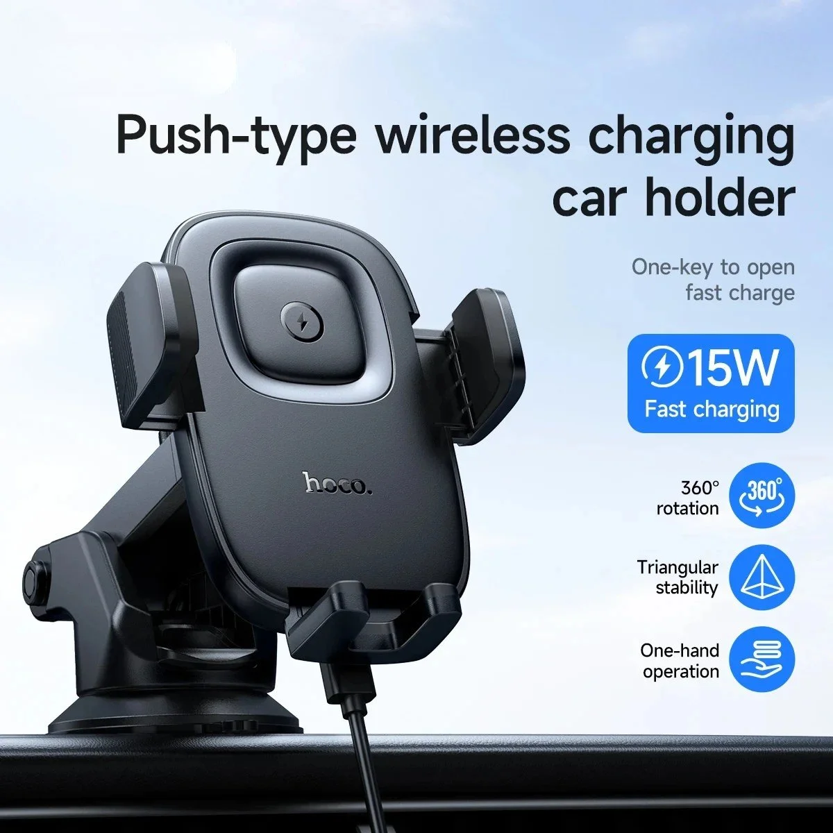 15W Fast Wireless Car Charger Mount with 360° Adjustable Clip for iPhone & Samsung