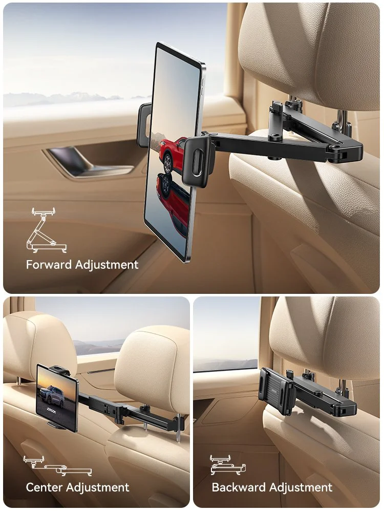 3-in-1 Adjustable Car Headrest Tablet Holder – Stable Backseat Mount for 4.7–12.9” Devices