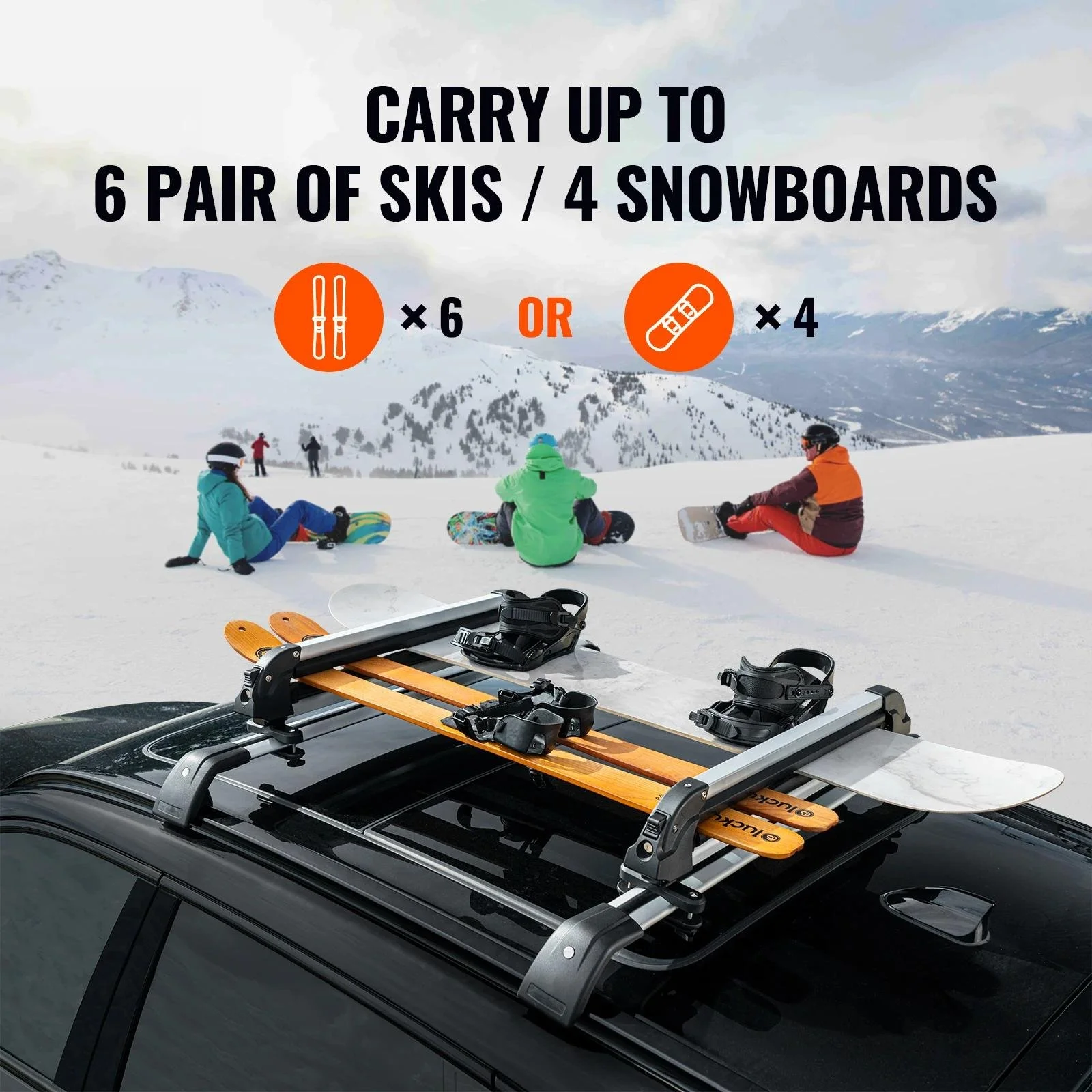 Universal Ski and Snowboard Roof Rack 31.7-Inch Car Roof Mount
