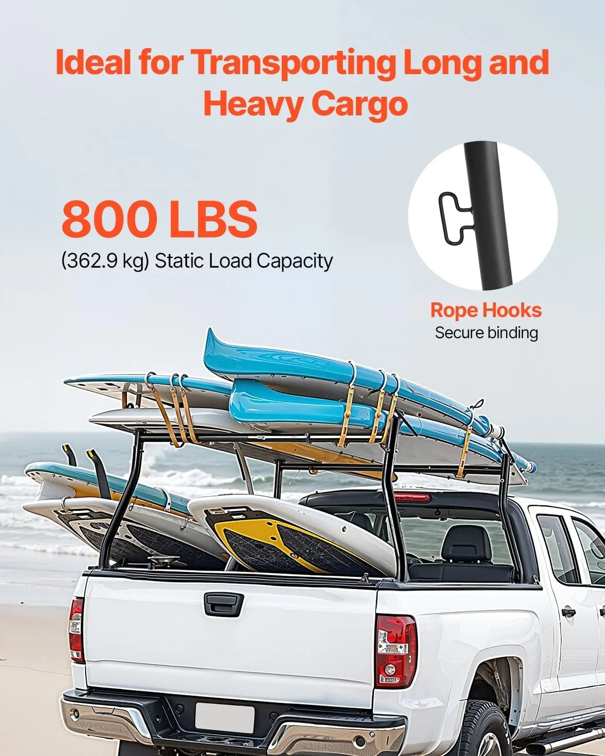 Adjustable Heavy-Duty Truck Ladder Rack 49–73 in Width, 800 lbs Load Capacity
