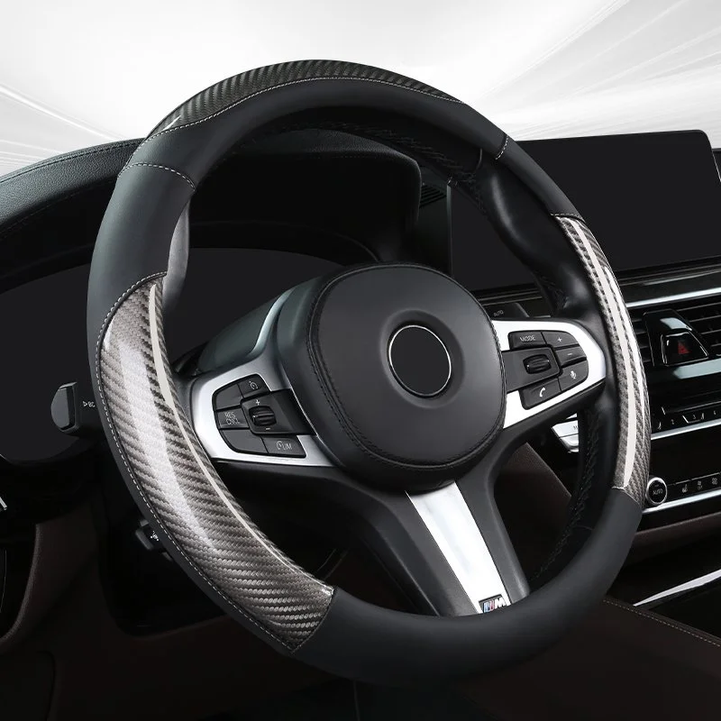 Premium Carbon Fiber & Leather Steering Wheel Cover – All-Season Comfort