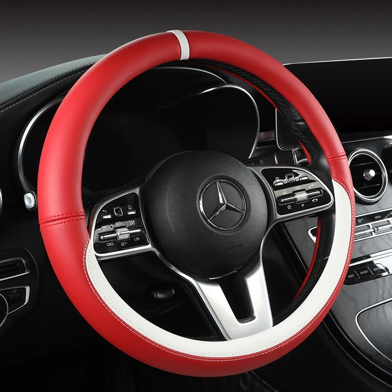 Premium Napa Leather Steering Wheel Cover with Anti-Slip Grip – Universal 14.5-15in