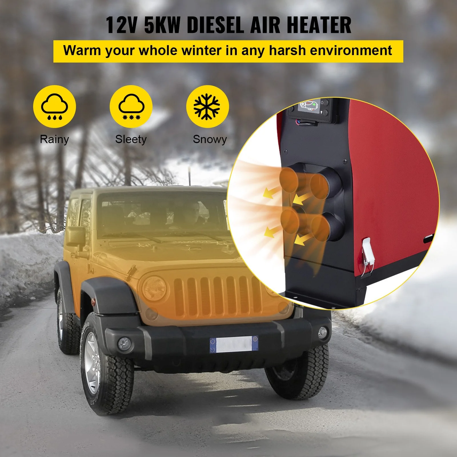 12V 5KW Diesel Air Heater with LCD & Remote for Cars, Trucks & RVs