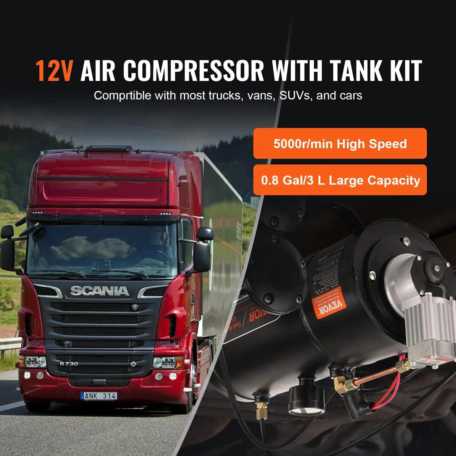 12V Air Compressor with 0.8-Gallon Tank