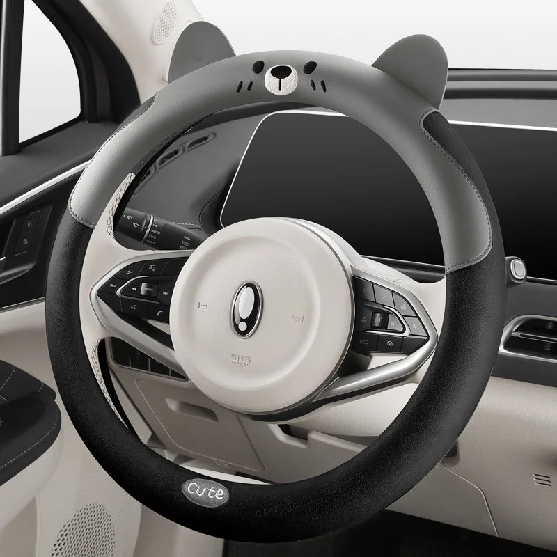Cute Bear Suede & Leather Steering Wheel Cover – All-Season Comfort Fit