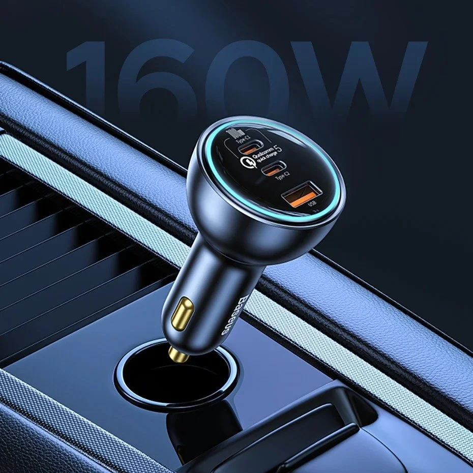 160W Triple-Port USB-C & USB-A Car Fast Charger QC5.0 PD