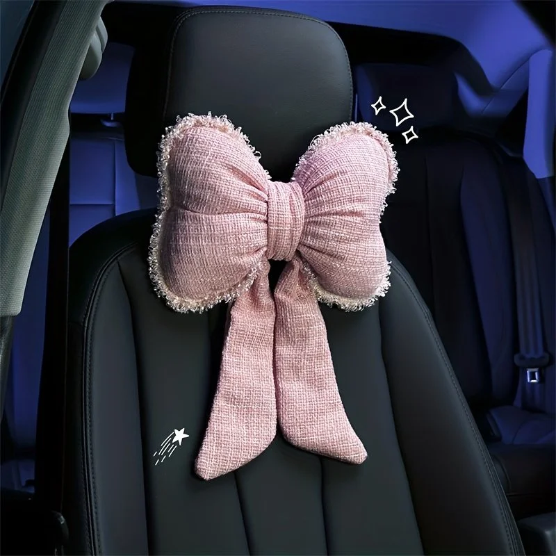 Bowknot Tweed Car Headrest Neck Pillow