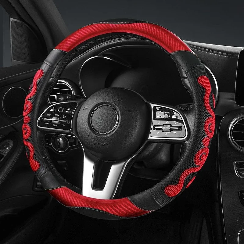 Carbon Fiber–Style Steering Wheel Cover with Honeycomb Anti-Slip Grip