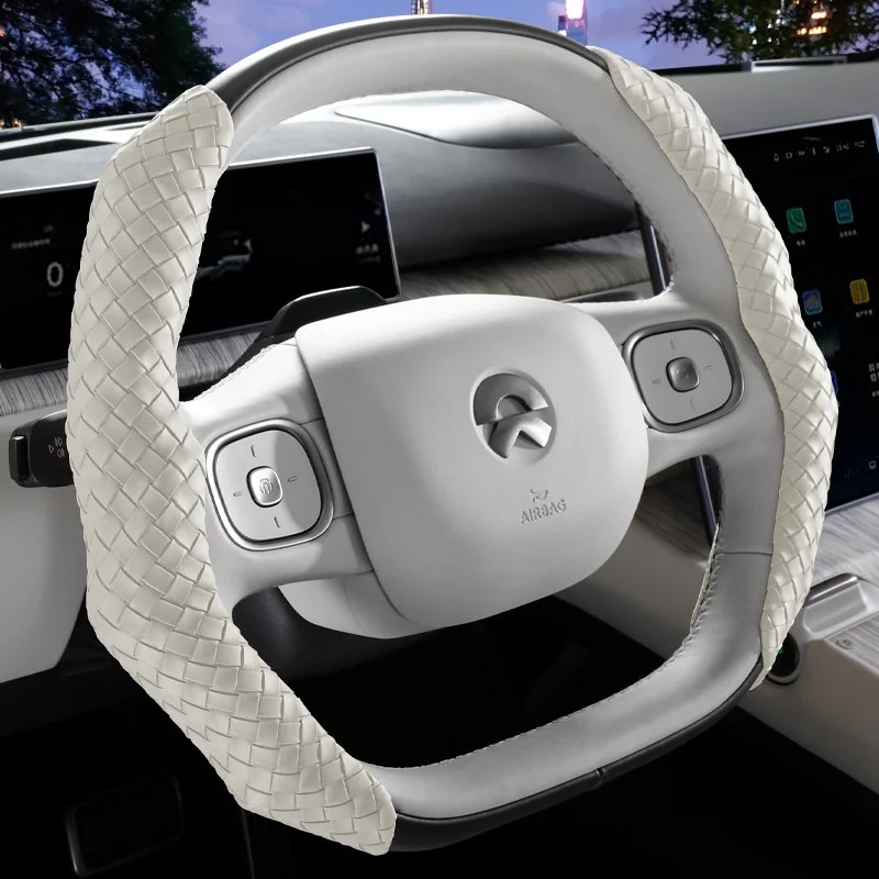 Luxury Braided PU Leather Steering Wheel Cover Non-Slip Universal Fit