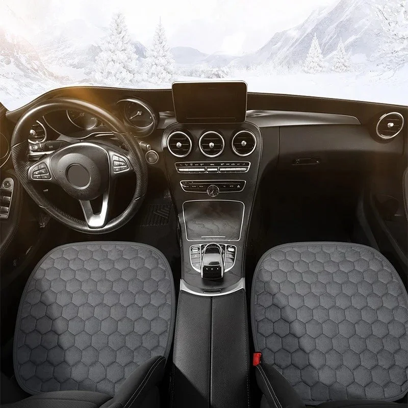 Plush Anti-Slip Square Car Seat Cushion with Storage Pocket