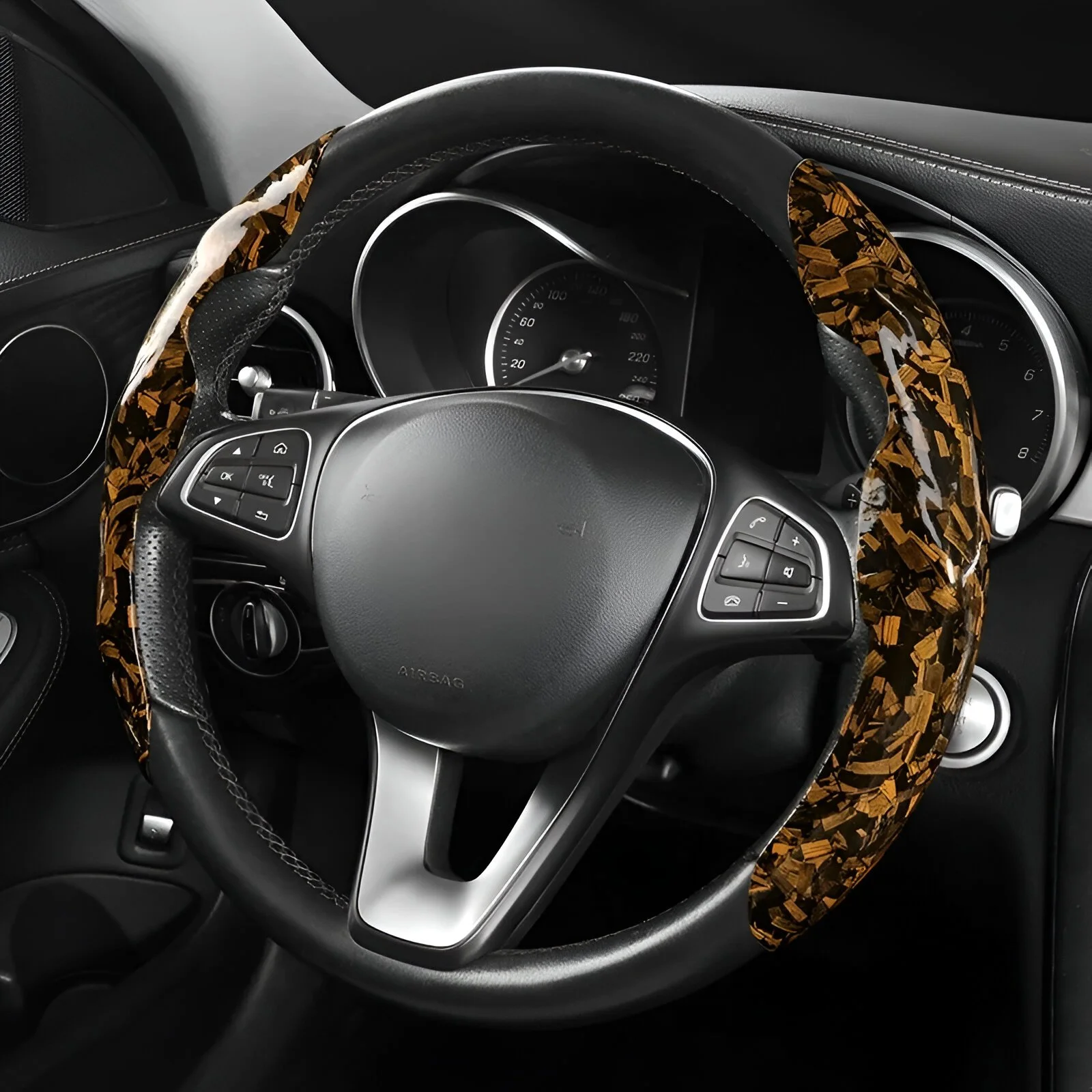 Forged Carbon Look Anti-Slip Steering Wheel Cover