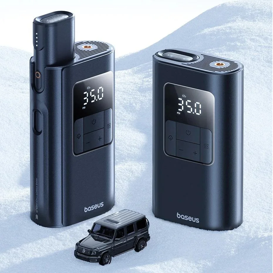 2-in-1 Portable Car Air Compressor with Power Bank & Flashlight