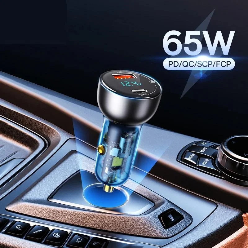 65W Dual-Port Car Charger with USB-C Fast Charging